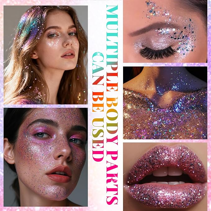 Rainbow Face and Body Glitter Stick for Sparkling Makeup, Hair Glitter Accessories for Women, Highlighting Stick for Fairy Dust Makeup, Cheerful Face Glitter for Festive Parties and Carnivals