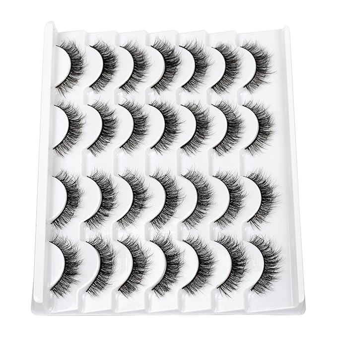 False Eyelashes Short Natural Fluffy Wispy Volume Cute Cat Eye Lashes Fake Eyelashes Faux Mink Lashes 14 Pairs Pack