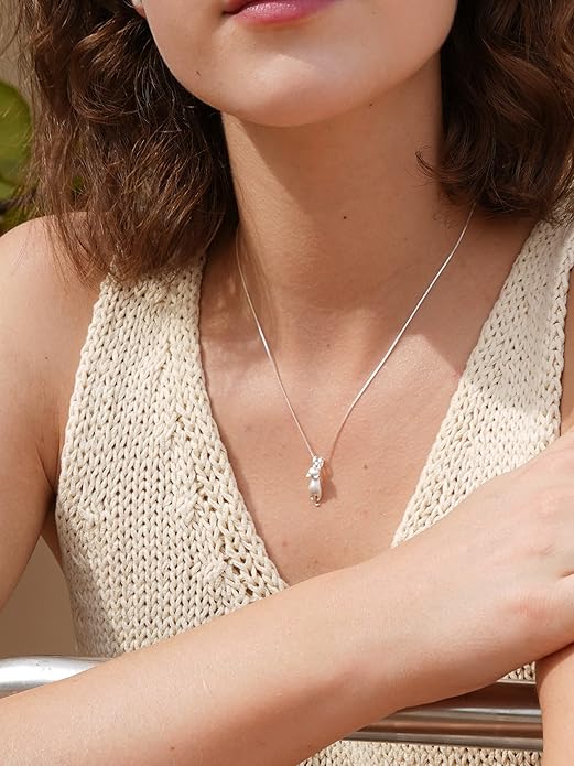S.Leaf 925 Sterling Silver Cat Necklace Jewelry for Women Trendy Dainty Charm Pendant Necklaces Best Friend Birthday Gifts for Her Sister Mom Wife Womens