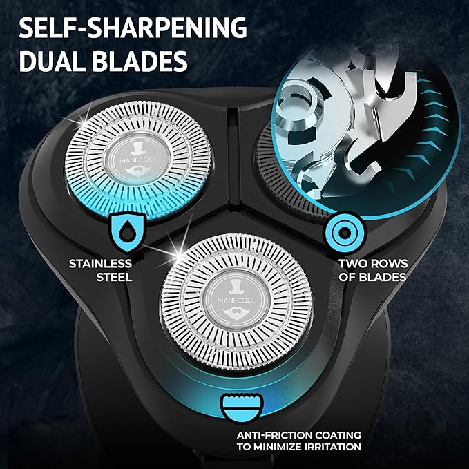 MANECODE® Electric Razor for Men - Shaver with Floating 8 Contouring Technology® IQ Cleaning Sensor® (Charging Station)