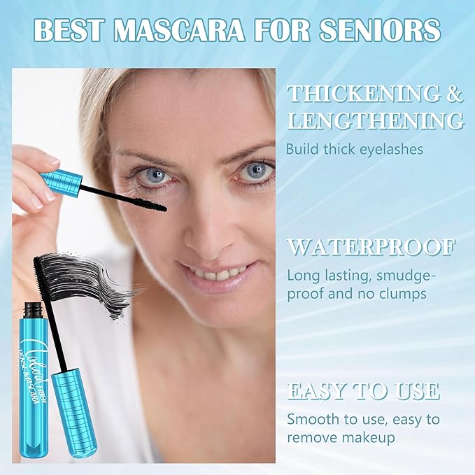 Mascara for Older Women 60 plus, Waterproof Volumizing Mascara for Seniors with Thinning Lashes, Smudge-proof Long Lasting Máscara Black Volume and Length for Sensitive Eyes, Hypoallergenic Mascaras
