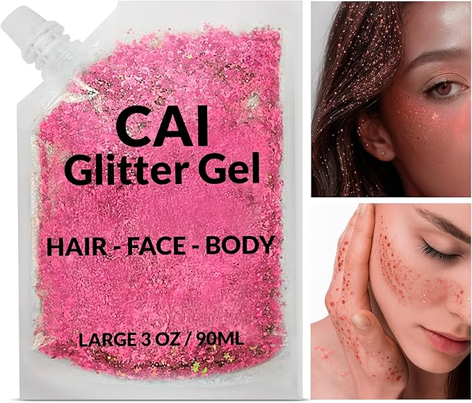 Face, Body & Hair Glitter Gel – Halloween Glitter for Kids and Women – 3 Oz Cosmetic-Grade Gel w/Moon & Stars for Festivals & Halloween Party, Easy Apply & Wash Off - Pink 1Pack
