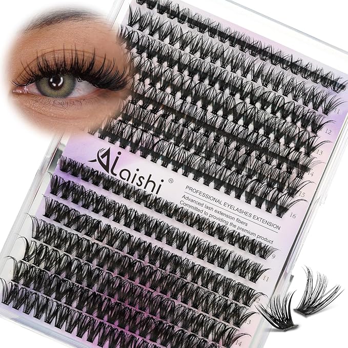 AILAISHI Lash Clusters, DIY Cluster Eyelash Extensions 9‑16mm, 40D+50D, 280pcs Fluffy D Curl Natural Lashes–Fake Cat Eye Wispy Individual Clusters