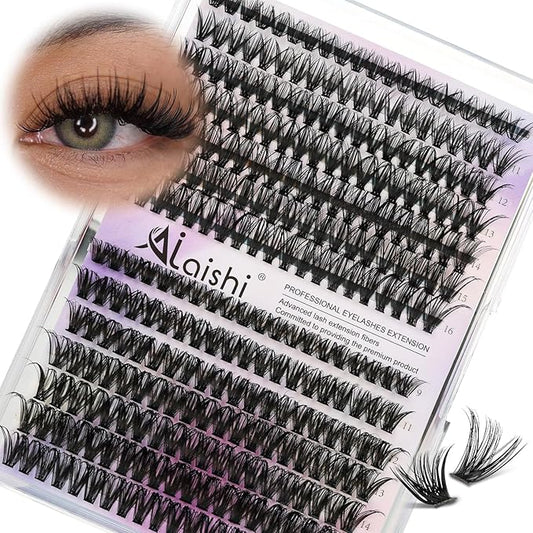 AILAISHI Lash Clusters, DIY Cluster Eyelash Extensions 9‑16mm, 40D+50D, 280pcs Fluffy D Curl Natural Lashes–Fake Cat Eye Wispy Individual Clusters