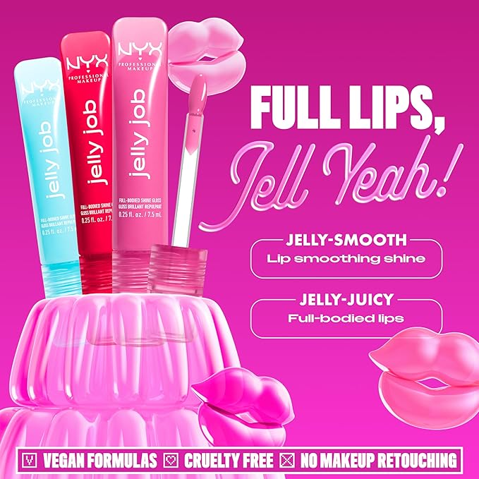 NYX PROFESSIONAL MAKEUP Jelly Job Lip Gloss, Lip Tint Gloss with Full-Bodied, Smoothing, and Hyper-Glossy Shine - Jelly Jammin' (Cool Pink)