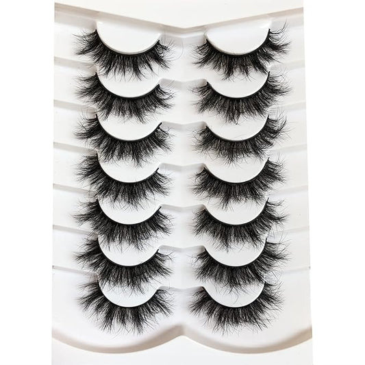 Pooplunch False Eyelashes Sexy Volume 8D Faux Mink Lashes 15MM Wispy Short Natural Fake Eye Lash Strips 7 Pairs Pack
