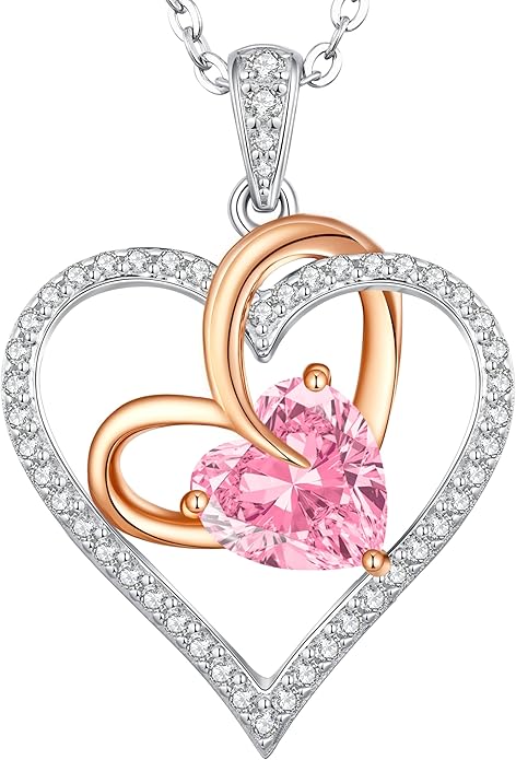 OOBEE Birthstone Necklaces for Women, 925 Sterling Silver Gemstone Fine Love Heart Moissanite Necklace, Ideal Birthday Anniversary Mothers Day Jewelry Gifts for Wife Mom Girlfriend Her