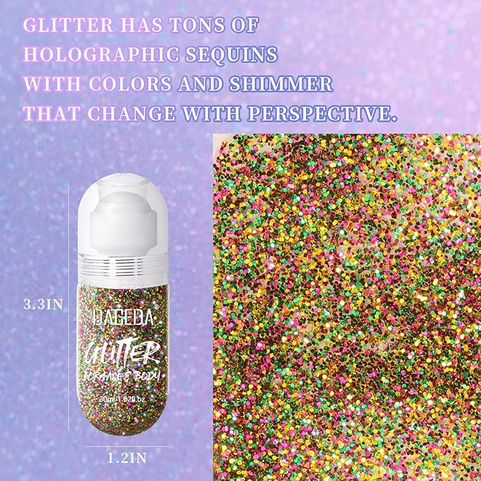DAGEDA Body Glitter Gel, Roll-on Face Glitter for Mardi Gras Oufits Accessories for Women, Mardi Gras Green Purple Gold Hair Glitters,Body Shimmer Makeup for Carnival Party