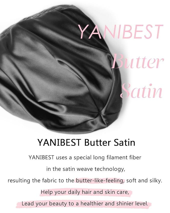 YANIBEST Silk Satin Bonnet Hair Cover Sleep Cap -Pine Green Adjustable Stay on Silk Lined Slouchy Beanie Hat for Night Sleeping