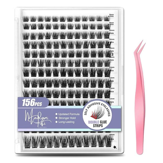 Madam Fifi Self Adhesive Eyelashes, 156 PCS Self-Adhesive Lash Clusters – No Glue Needed, Dual-Row Sticky Strips, DIY Individual Lash Extensions, Soft Fluffy False Eyelashes (Fluffy-Mixed)