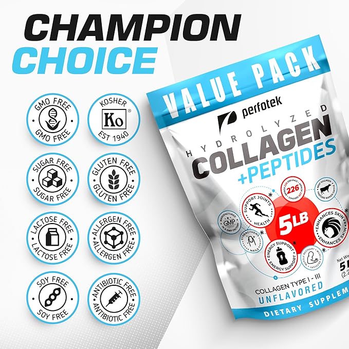 Collagen Powder for Women Men (5Lb) Types I & III Unflavored Easy to Mix Hydrolyzed Protein Peptides Non-GMO Grass-Fed Gluten-Free Kosher Pareve Healthy Hair Skin Joints and Nails