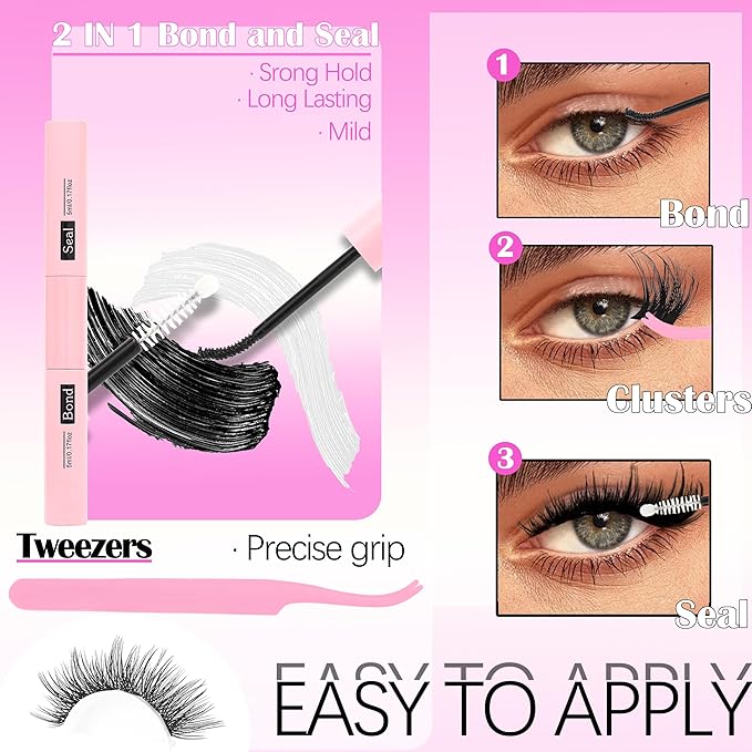 YIDUO 3 Styles Lash Clusters Kit Bulk Packs with 2×Bond&Seal Volume/Manga/ultra/Dramatic Eyelash Extensions 8-18mm lashes Clusters Kit Wispy D Curl Individual Fake Eyelashes Kit DIY at Home Easily