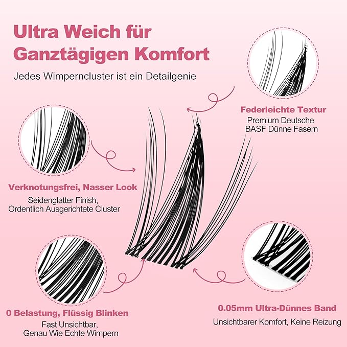 Wispy Spiky Soft Lash Clusters Kit, C Curl 8-18mm, Thin Fiber with 0.05mm Invisible Band, DIY Salon Eyelash Extension Kit with Bond Seal Remover Tweezers, Lightweight, FayJoo FLICKER 11 Kit