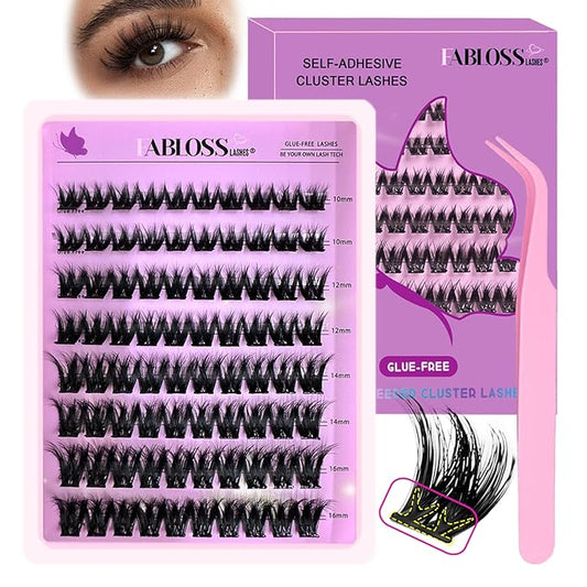 Self Adhesive Eyelashes 80Pcs Self Adhesive Eyelash Clusters Thick-Volume Press On Lashes Pre-Glued Glueless Lashes Clusters No Remover No Residue with Tweezers(10-16mm)