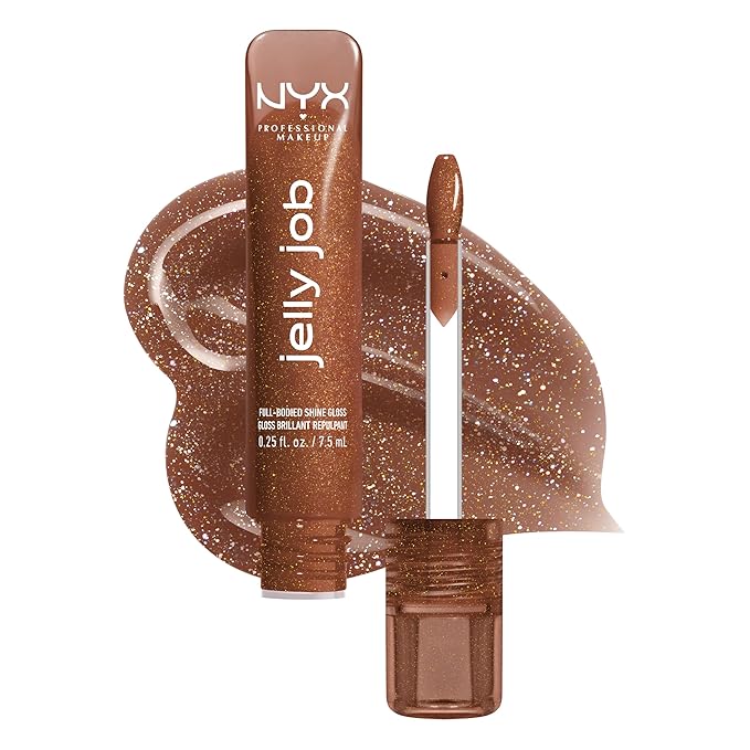 NYX PROFESSIONAL MAKEUP Jelly Job Lip Gloss, Lip Tint Gloss with Full-Bodied, Smoothing, and Hyper-Glossy Shine - Bring Me Jelly (Bronze Shimmer)