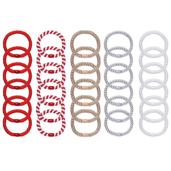 Hair Ties for Thick Hair 30 Pcs Elastics Hair Bands Ponytail Holders No Damage No Crease Hair Elastics For Women Girl(RED)