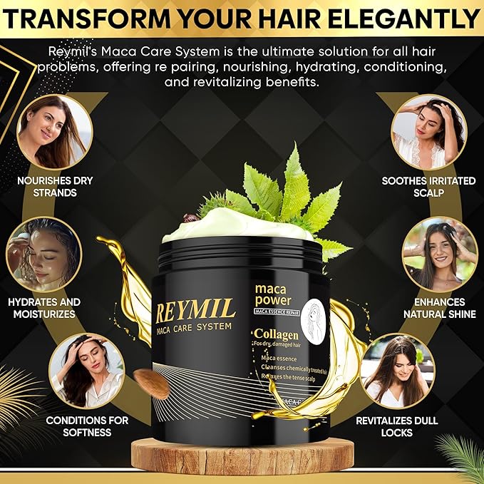 REYMIL Collagen Hair Mask - Deep Conditioning Treatment with Argan Oil - Repairs Dry & Damaged Hair, Softens & Adds Shine, and Fights Frizz - For All Hair Types - 500ml / 16.9 oz