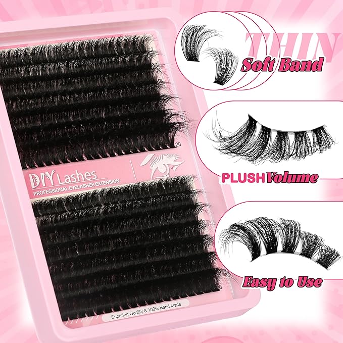 Himirell 280 Pcs Lash Clusters Extensions Kit - 80D 100D 12-20mm Faux Mink Individual Eye Lash Clusters with D Curl Wispy for DIY Lash Extension at Home