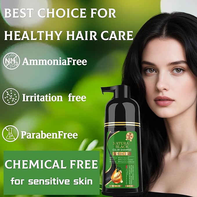 TWMINYUE Black Hair Dye Shampoo 6-in-1 Unisex Natural Herbal Formula, Hair Color Shampoo for Women&Man Long-Lasting Color for Grey Coverage Home & Salon (Natuarl Black)
