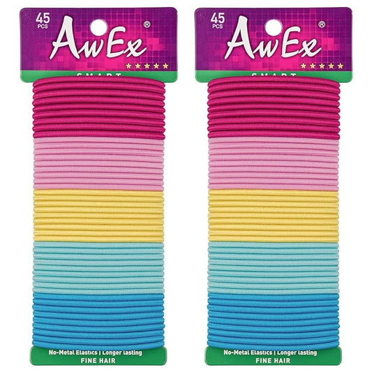 AwEx Colorful Ponytail Holders for THIN Hair,0.12 inch (3 mm) in Thickness,5.5 inches(140 mm) Regular Loop Hair Bands,No Metal Hair Elastics,Hair Ties for FINE Hair