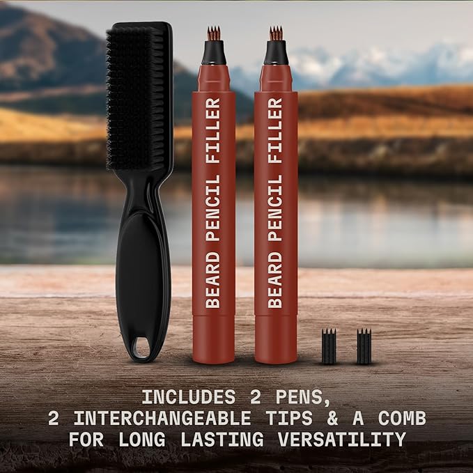 Striking Viking Beard Pencil Filler - Pack of 2, 0.09 fl oz, Red Brown - Precision Gap Filling & Beard Filler Pen - Waterproof, Long Lasting Wear - Quick & Easy Outline with Enhancement Pencil