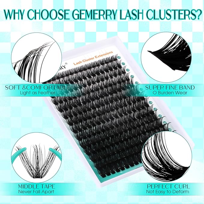 Lash Clusters GEMERRY 280pcs Clusters Lashes D Curl Soft&Natural Individual Lashes Cluster Eyelash Clusters DIY Lash Extensions at Home（40P-10-18mm)