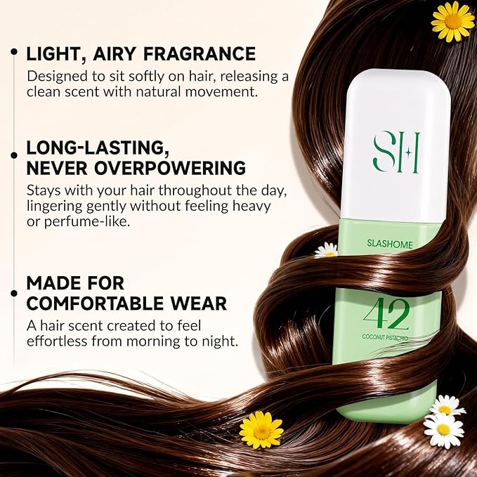 slashome Hair Perfume for Women, Alcohol-Free Coconut Pistachio Hair & Body Mist, Lightweight Long-Lasting Fragrance for Hair, Wigs, Body & Fabric, Birthday & Valentine’s Day Gift, 100ml / 3.38 fl oz
