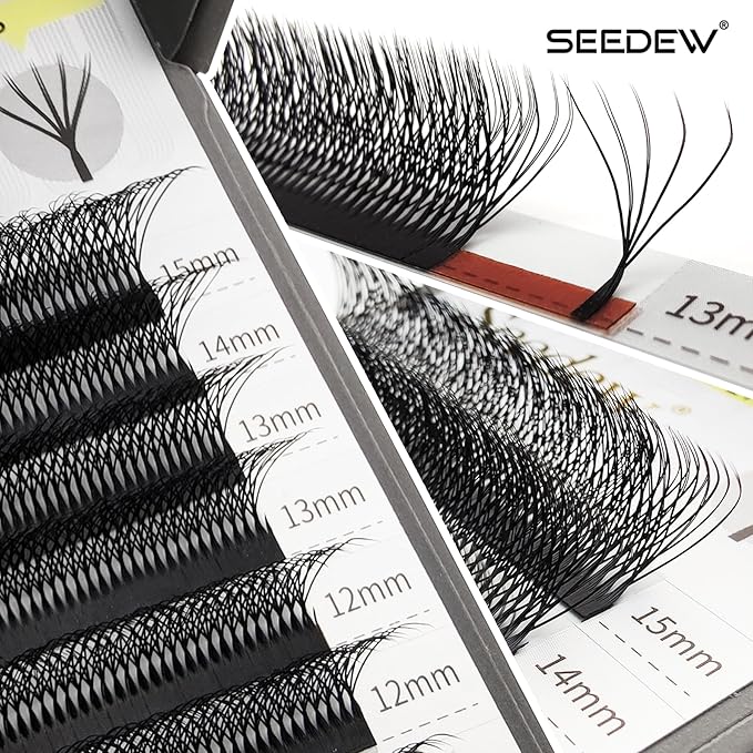 SEEDEW Double Tips 5D Lash Extensions, 0.07mm C Curl MIX8-15mm 12 Rows/Tray, W Shape 5D ww, 5D-Double Tips, PBT Volume Eyelash Grafting for Lash Tech, Artist, Beauty Salon(5DD-Black-0.07-C-MIX8-15mm)