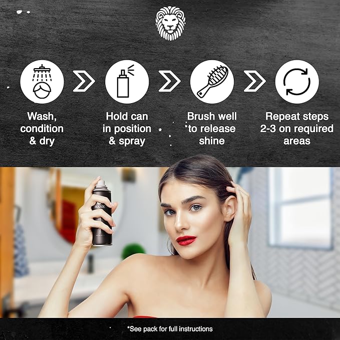 Mane Hair Thickening Spray & Root Touch Up, Instantly Thicker Hair for Men & Women, Fill in Hairlines and Hide Thinning and Fine Patches - Gray, 12 Colors (6.76 oz)