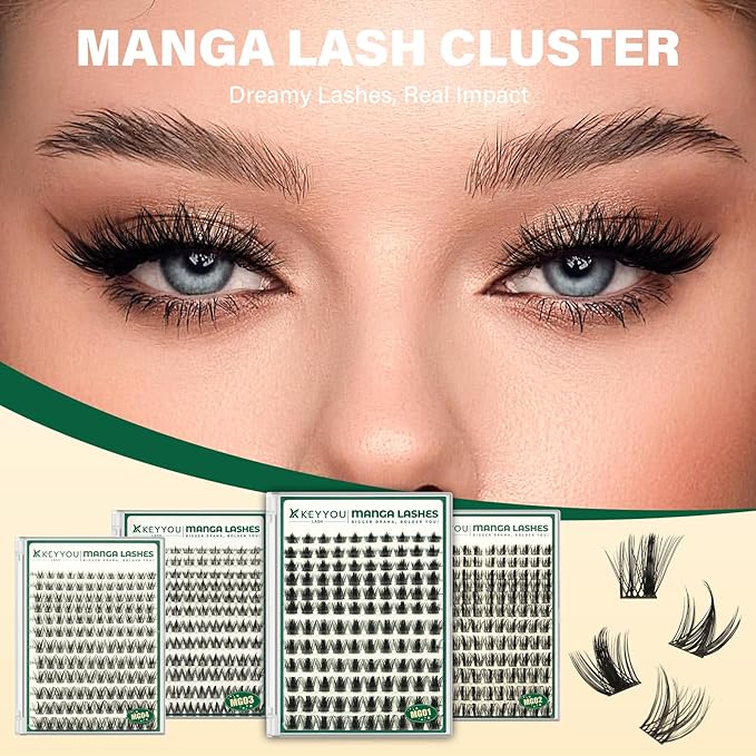 KEYYOULASH Manga Lash Clusters 8-18mm Fairy Eyelash Clusters Natural DIY Lash Extension Wispy with Soft Thin Band(MG04)
