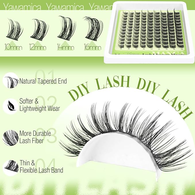 Wispy Lash Clusters Kit Natural Eyelash Clusters Spiky Lash Extension Kit Pestañas Postizas Naturales C Curl Individual Lashes 10-16mm Cluster Eyelash Extensions Kit with Remover DIY Lash at Home