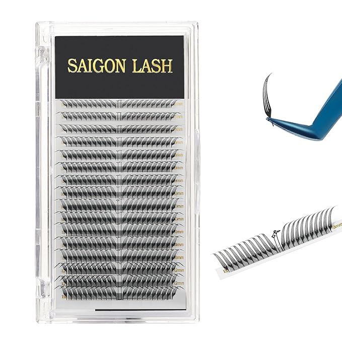 SAIGON LASH Foxy Effect Promade Fans – Wispy Volume Lashes, CC Curl 0.07, 6–13mm Mixed Length, Handmade Loose Lash Extensions for Natural Lift (Black-CC-0.07-6 - 13mm)