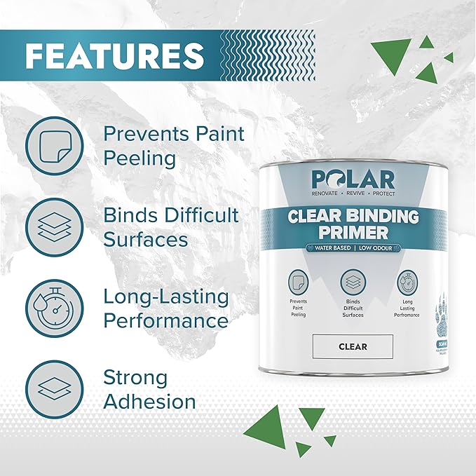 Polar Clear Binding Primer - 17 Fl Oz - High-Adhesion Primer for Drywall, Plaster, Cement, Stucco & Wood - Interior & Exterior Clear Base Coat & Paint Prep