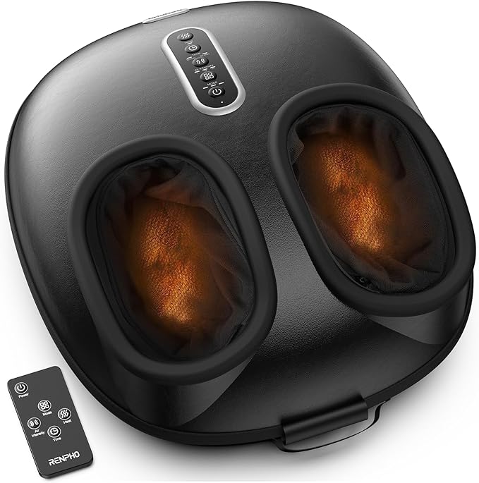 RENPHO Foot Massager with Heat, [2026 Upgraded] Birthday for Women Men Elderly, FSA Eligible Shiatsu Foot Massager for Plantar Fasciitis, Deep-Kneading, Air Squeezing Feet Massager, Size 12 BK