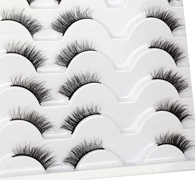 Pooplunch Half False Eyelashes Wispy Cat Eye Look Natural Volume Short Accent Lashes Faux Mink Fake Eyelashes Strips 14 Pairs Pack, Black