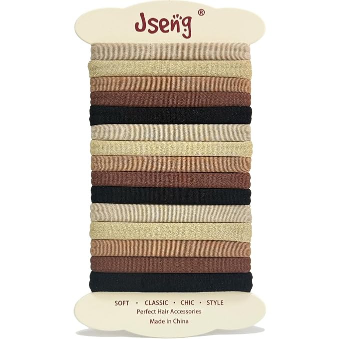 Jseng 15PCS Seamless Hair Ties for Women - Soft No Damage Elastic Hair Accessories for Thick Curly Hair - Brown Glossy