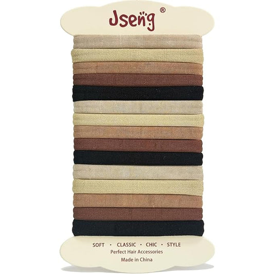 Jseng 15PCS Seamless Hair Ties for Women - Soft No Damage Elastic Hair Accessories for Thick Curly Hair - Brown Glossy