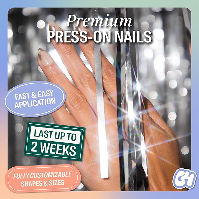 Chillhouse - Chill Tips, Press on Nails Kit - Tipsy Tinsel (Oval) - 30 Nail Shapes & Sizes - Up to 2 Weeks of Wear - Customizable Fit - Reusable - Latina Founded & Women Owned - Beauty & Self Care