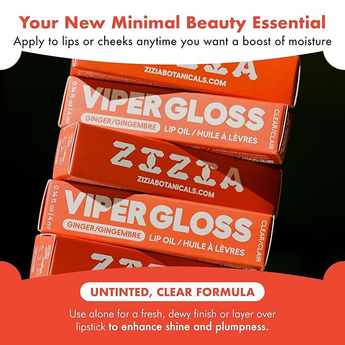 Zizia Viper Gloss – Moisturizing Lip Plumper Gloss with Hyaluronic Acid, Ginger, & Cayenne – Clean, Vegan, & Cruelty-Free Hydrating Lip Oil for a Smooth, Fuller Look, Non-Sticky Finish - 0.14 fl oz