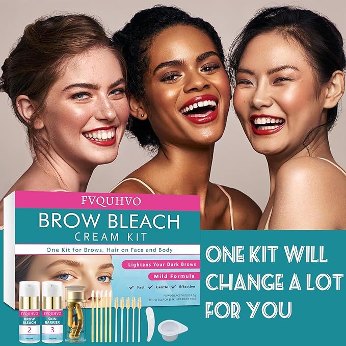 Eyebrow Bleach, Brow Bleach Kit, Eyebrow Color Lightening Cream for Women, Long Lasting Brow Bleaching Cream Kit for Lightening Dark Brow Colors, Quick & Easy Works for All Brow Types, 5 Applications