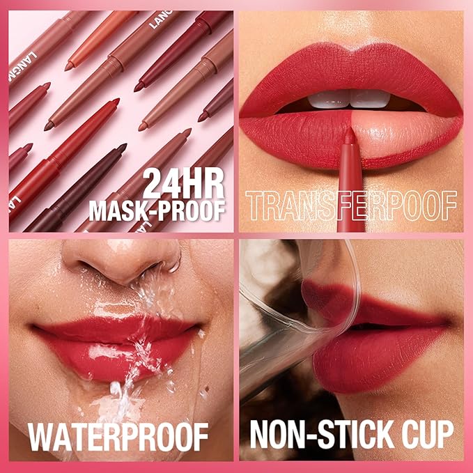 LANGMANNI 8Pcs Sculpting Matte Velvet Lip Liner Set,Smooth Creamy Texture,Waterproof And High Pigmented For Girls Daily Application Lip Makeup(1+2+3+4+5+6+7+8)