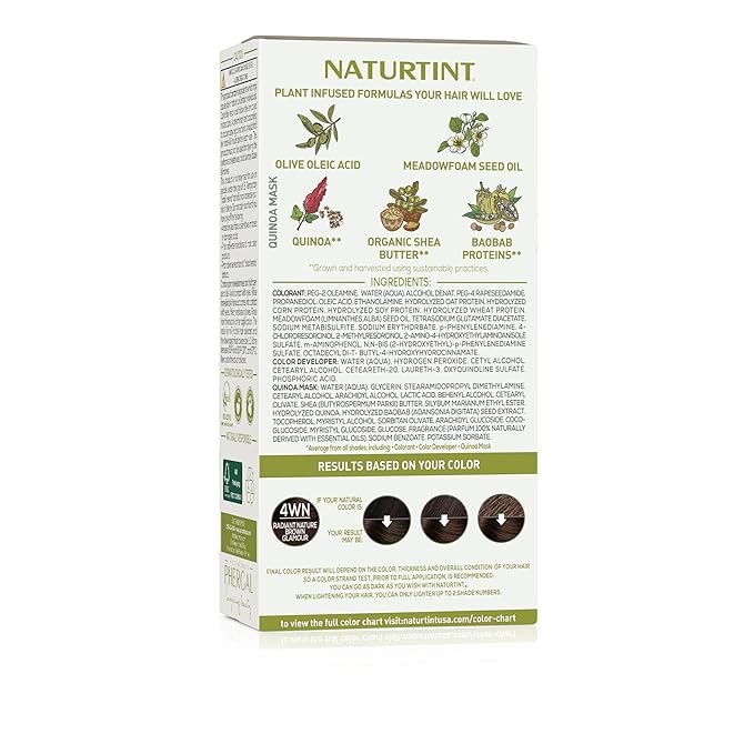 Naturtint 4WN Radiant Nature Brown Glamour Permanent Hair Color (Pack of 1), Ammonia Free, Vegan, Cruelty Free, up to 100% Gray Coverage, Long Lasting Results (Packaging may vary)