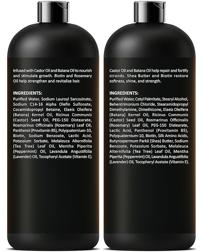 INFINA ESSENTIALS Castor Oil Shampoo and Conditioner Set | 16 fl oz Each | with Batana Oil | Strengthening, Thickening & Hydrating Formula | Supports Hair Growth & Fuller, Healthier Hair