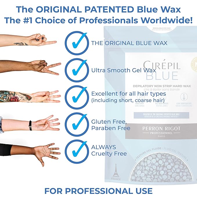 Cirepil - Blue - 800g / 28.22 oz Hard Wax Beads Bag - Face & Body Wax, Unscented & No Strip Needed - Perfect for Sensitive Skin & Brazilian Waxing - Fluid Gel Texture, Easy Hair-Removal