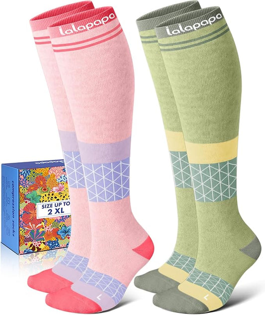 Lalapapa Thick Soft Cotton Compression Socks for Women Men 15-20mmHg Knee High Breathable Cotton Socks for All Day Comfort