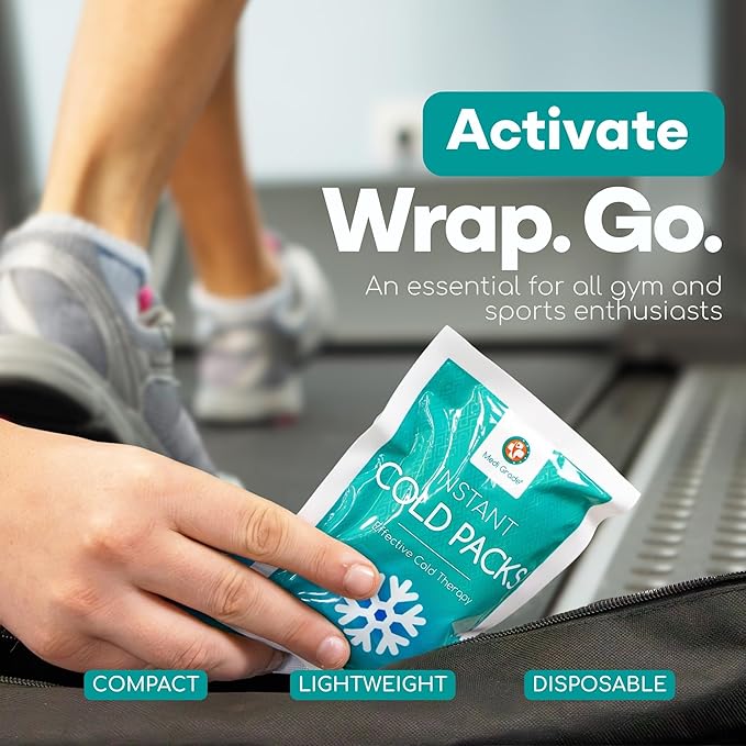 Medi Grade Instant Cold Packs, 100 Packs of 3.5oz (4.5”x6”) Disposable Cold Packs for Cooling Relief, No Freezer Needed - Cold Pack for Injuries, Knee and Ankle Cool Pack Wrap with Stabilisation Band