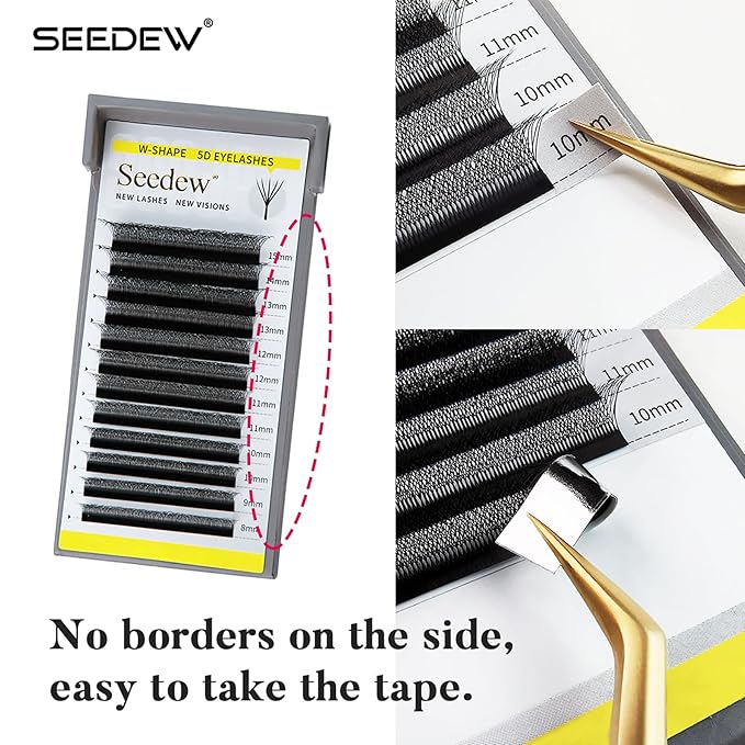 SEEDEW 5D Lash Extensions, 0.07mm D Curl 10mm 12 Rows/Tray, W Shape Flat Stem, Korean PBT Volume False Eyelashes Grafting for Beginner Artist, Lash Tech, Beauty Salon(5D-Matte Black-0.07-D-10mm)