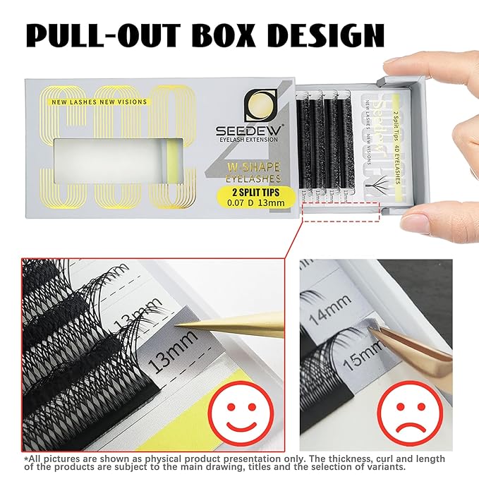SEEDEW 4D-Double Tips Lash Extensions, 0.07mm C Curl 12mm 12 Rows/Tray, W Shape 4DD Flat Stem, PBT Volume False Eyelashes for Beginner Artist, Lash Tech, Beauty Salon(4DD-Matte Black-0.07-C-12mm)