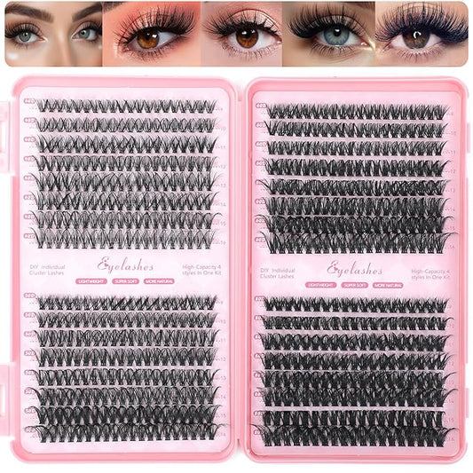 Manga Lash Clusters, 640 Pcs Eyelashes Clusters Extensions 9-16mm Individual Lashes D Curl Fluffy Wispy False Eyelashes Thin Band (40D&50D&60D&80D)