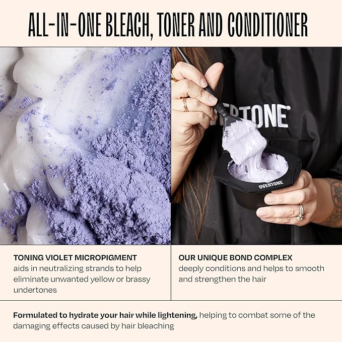 Overtone The Bleach 30 Volume Hair Lightening System: At-Home Bleach Kit for Blonde & Light Base, Deep Lift Up to 7 Levels, Vegan & Cruelty-Free with Toning Pigment & Hydrating Formula ,9 oz